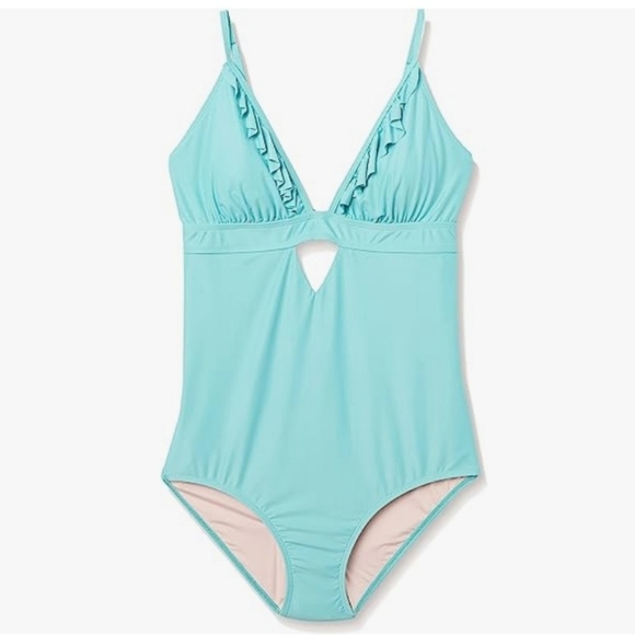 β€οΈβπ₯$5~ Mae Swimwear All Aboard Front Ruffle Cut Out One Piece Swimsuit - Picture 1 of 11